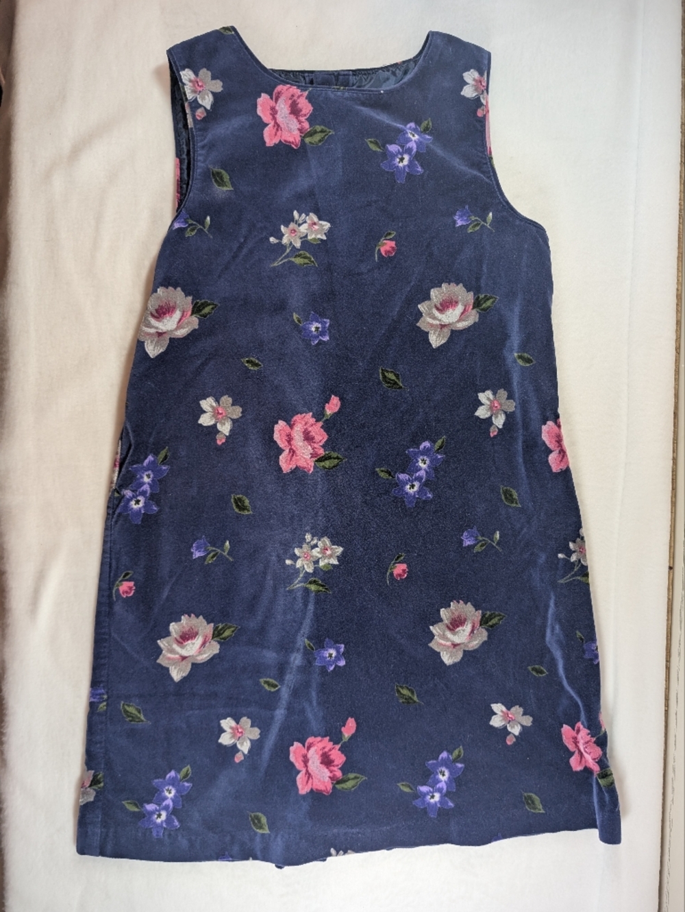 Talbots Kids Navy Velvet Dress with Multicolor Floral Accents 8